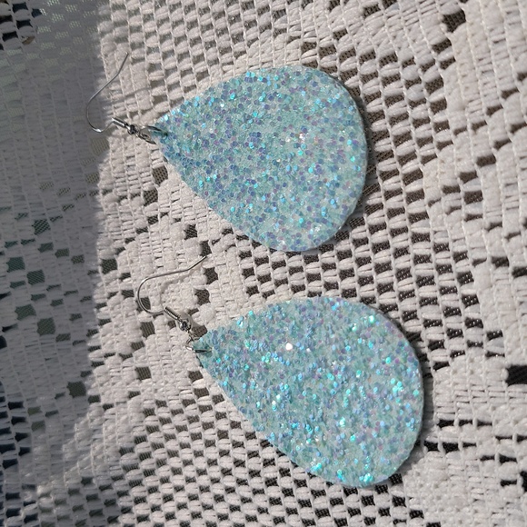Bohemian Retro Teardrop Dangle Glittered Earrings Blue 2.95 Drop New - Picture 3 of 9